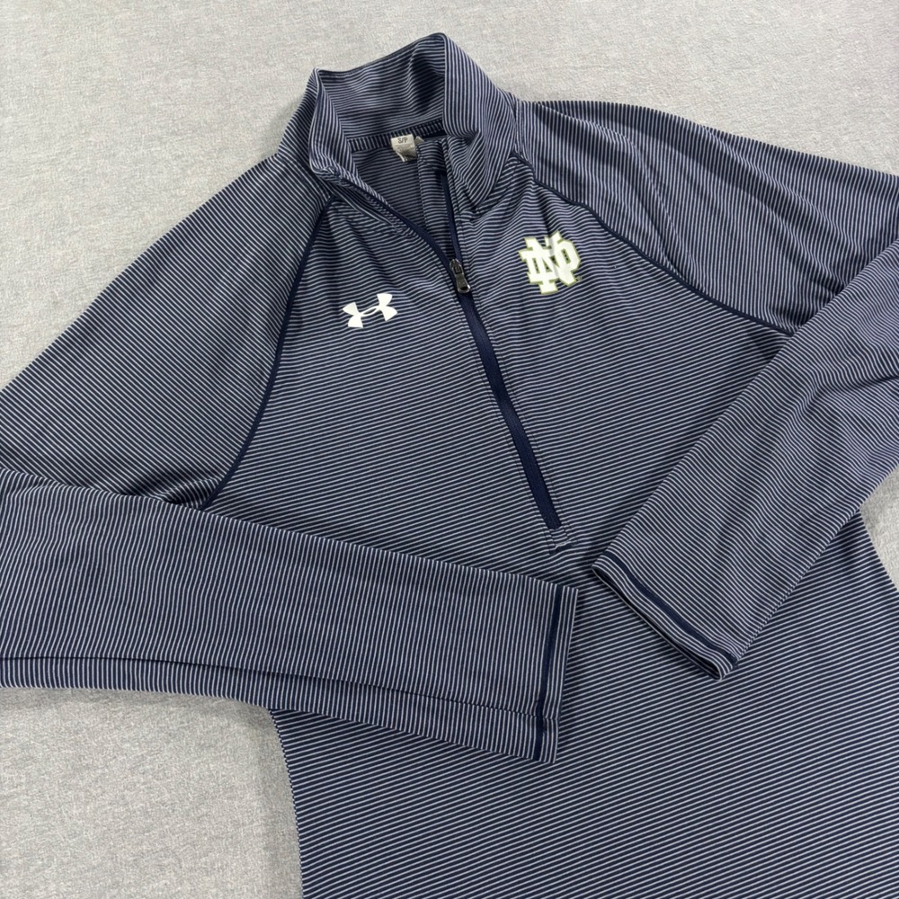 Under Armour Notre Dame Fighting Irish Navy Striped HeatGear 1/4 Zip Pullover S